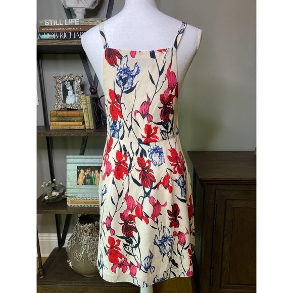 Thakoon 100% Silk Iris Print Cutout Mini Dress Ivory Red Floral Women's Size 4 - Picture 4 of 11